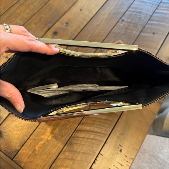 White House Black Market Brown Clutch with Gold Accent Handles - Picture 3 of 3